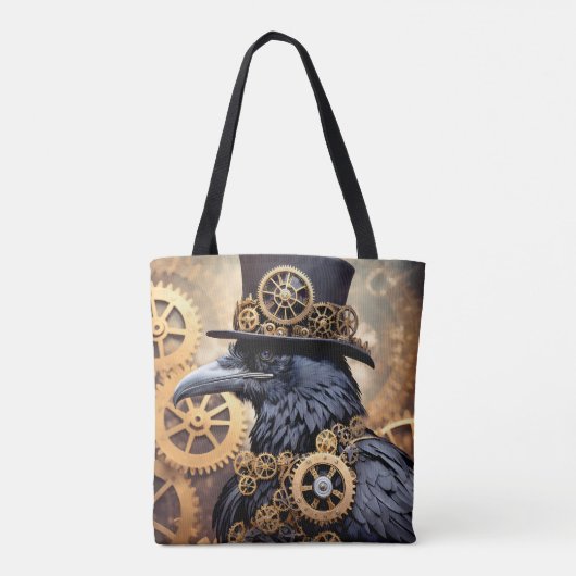 Raven in Top Hat Steampunk Art Tasche (Rückseite)