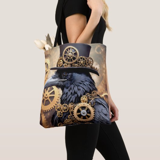 Raven in Top Hat Steampunk Art Tasche (Von Nahem)