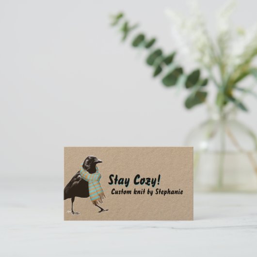 Raven Kraft Cosy Knitting Crochet Handmade Scarf Visitenkarte (Stehend Vorderseite)