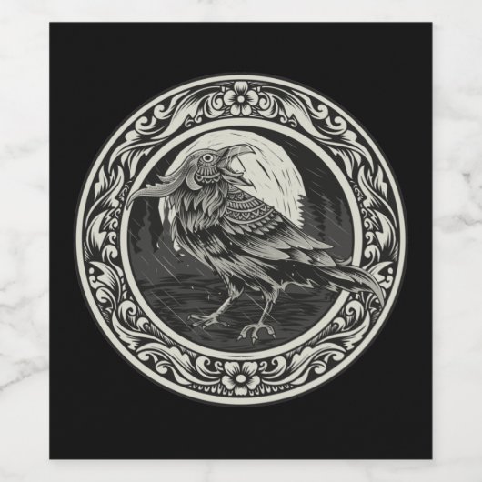 Raven Medallion Carving Art Bird Nature Classic Weinetikett (Einzelnes Label)