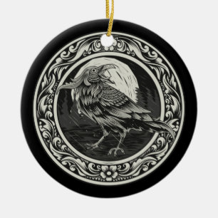 Raven Medallion Carving Art Bird Nature Keramik Ornament