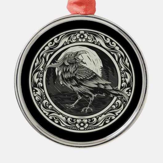 Raven Medallion Carving Art Bird Nature Ornament Aus Metall (Vorne)