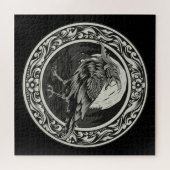 Raven Medallion Carving Art Bird Nature Puzzle (Horizontal)