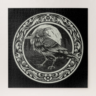 Raven Medallion Carving Art Bird Nature Puzzle