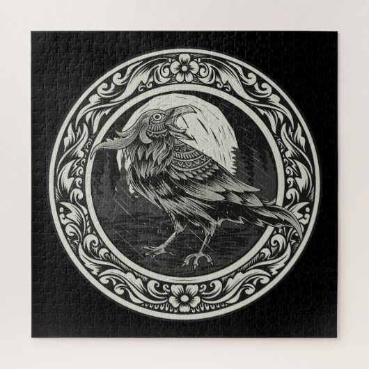 Raven Medallion Carving Art Bird Nature Puzzle (Vertikal)