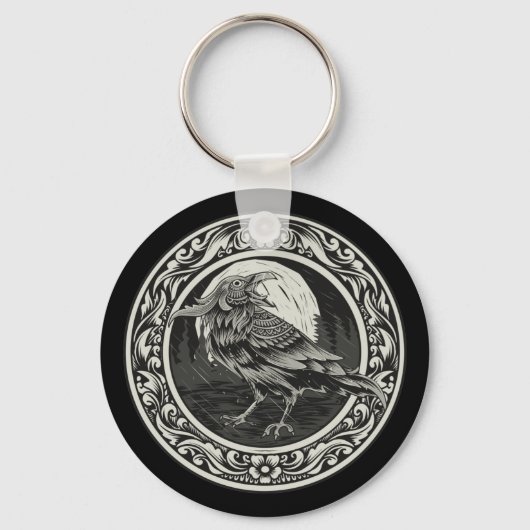 Raven Medallion Carving Art Bird Nature Schlüsselanhänger (Vorderseite)