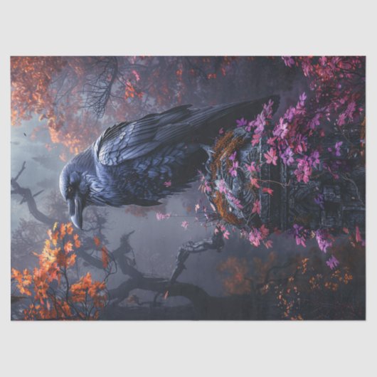 Raven mit farbenfrohen Herbstblättern Decoupage Seidenpapier (Vorderseite)