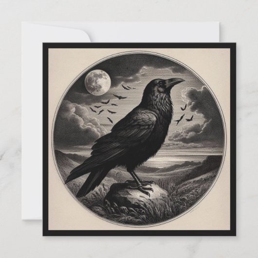 Raven mit Mond und Meer Karte (Vorderseite)