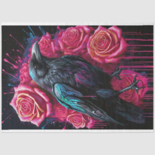 Raven mit Neon Pink Roses Pop Art Decoupage Seidenpapier