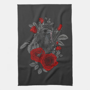 Raven mit Schlüssel und Rose Geschirrtuch