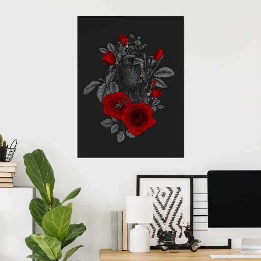 Raven mit Schlüssel und Rose Poster (Heimbüro)