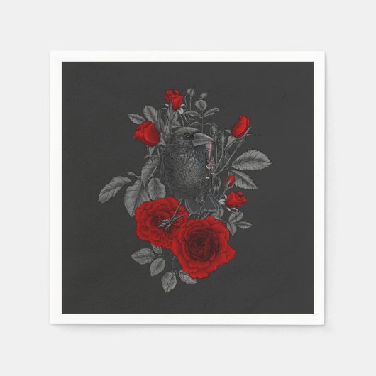 Raven mit Schlüssel und Rose Serviette (Vorderseite)
