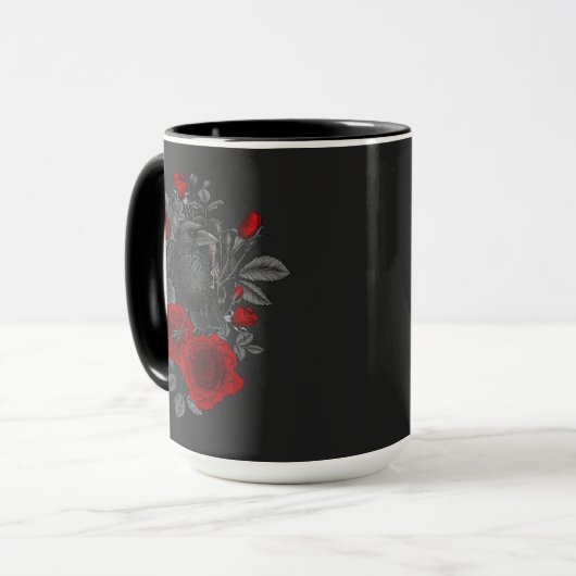Raven mit Schlüssel und Rose Tasse (Vorderseite Links)