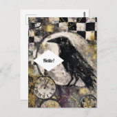 Raven Mixed Media Collage Postkarte (Vorne/Hinten)