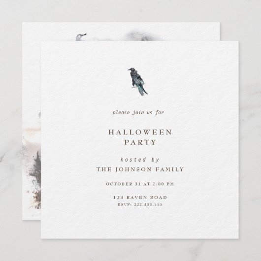 Raven Moon Forest Halloween-Party Einladung (Vorne/Hinten)