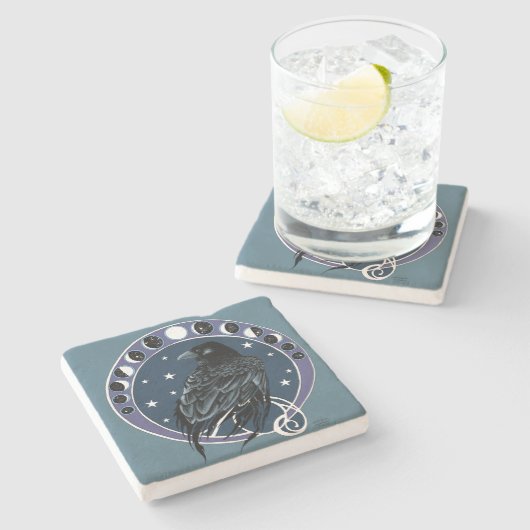 Raven Moon Moon Phases Steinuntersetzer (Seitenansicht)