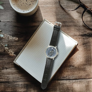 Raven Moon Phase Stars Blue Armbanduhr