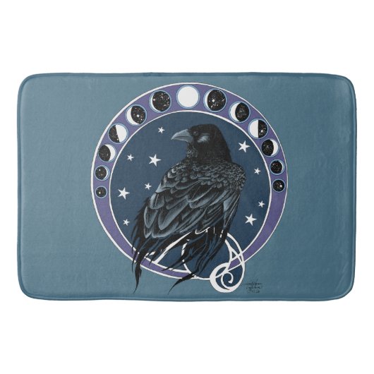 Raven Moon Phases Stars Blue Badematte (Vorderseite)