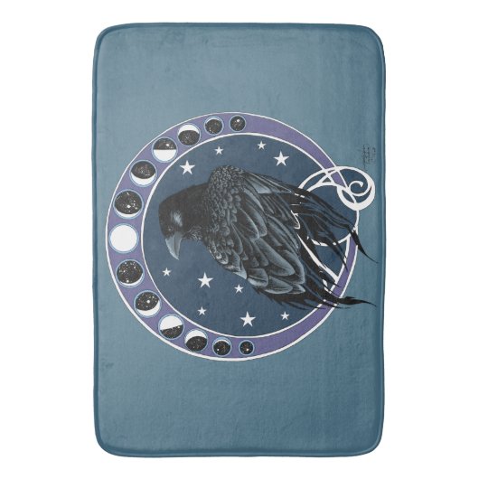 Raven Moon Phases Stars Blue Badematte (Vorderseite Vertikal)