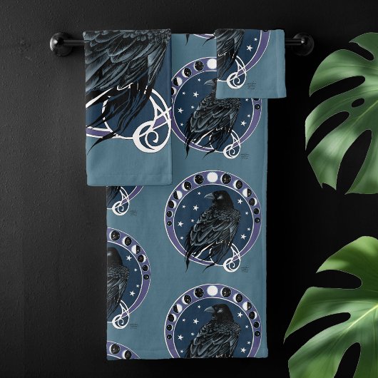 Raven Moon Phases Stars Blue Badhandtuch Set