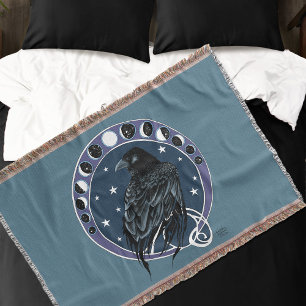 Raven Moon Phases Stars Blue Decke