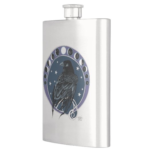 Raven Moon Phases Stars Blue Flachmann (Links)