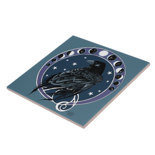 Raven Moon Phases Stars Blue Fliese (Seite)