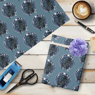 Raven Moon Phases Stars Blue Geschenkpapier
