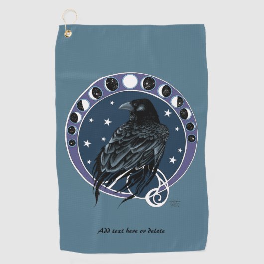 Raven Moon Phases Stars Blue Golfhandtuch (Vorderseite)
