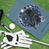 Raven Moon Phases Stars Blue Golfhandtuch