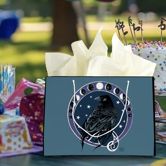 Raven Moon Phases Stars Blue Große Geschenktüte
