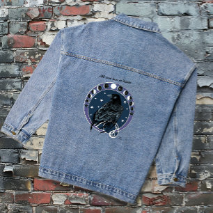 Raven Moon Phases Stars Blue Jeansjacke