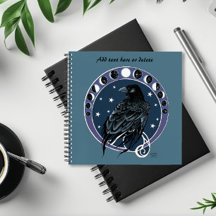 Raven Moon Phases Stars Blue Notizblock