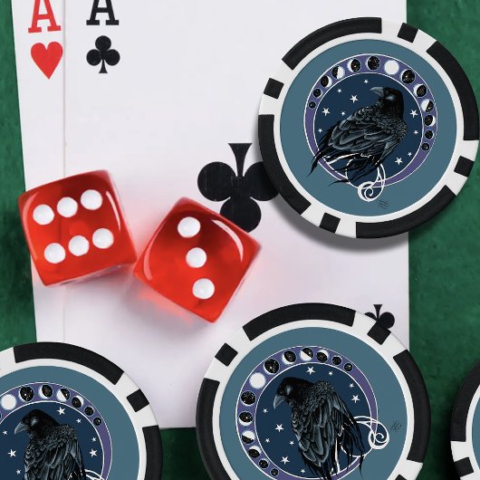 Raven Moon Phases Stars Blue Pokerchips
