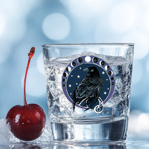 Raven Moon Phases Stars Blue Schnapsglas