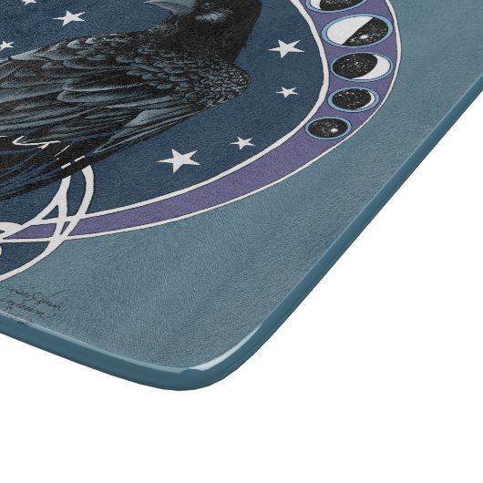 Raven Moon Phases Stars Blue Schneidebrett (Ecke)