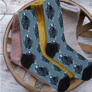 Raven Moon Phases Stars Blue Socken