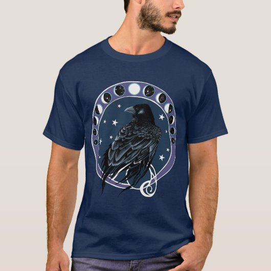 Raven Moon Phases Stars Blue T-Shirt (Vorderseite)