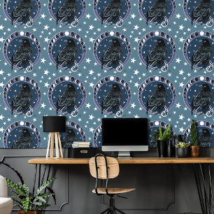 Raven Moon Phases Stars Blue Tapete