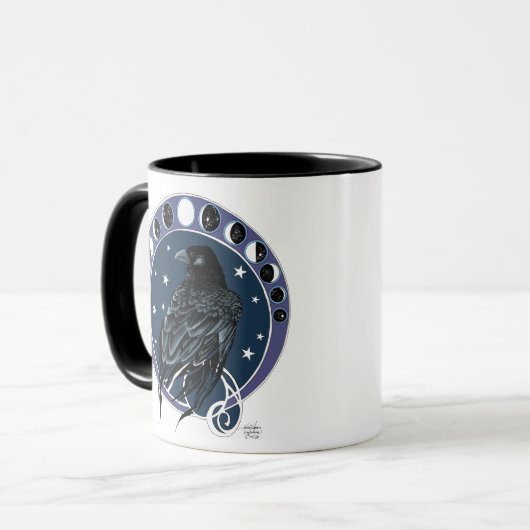 Raven Moon Phases Stars Blue Tasse (Vorderseite Links)
