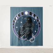 Raven Moon Phases Stars Blue Wandteppich (Vorderseite)