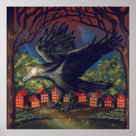 Raven Moonlight Hexen Halloween Nacht Poster