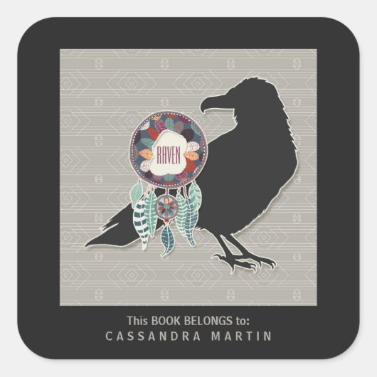 Raven Native American Animal Spirit Book Quadratischer Aufkleber (Vorderseite)