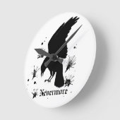 Raven Nevermore Runde Wanduhr (Winkel)