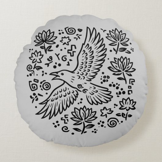 Raven of Transformation Rundes Kissen (Vorderseite)