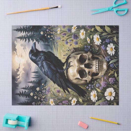 Raven on a Skull Decoupage Seidenpapier (Basteln)