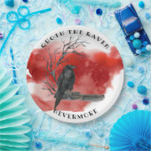 Raven on Branch Blood Red Background Pappteller (Party)