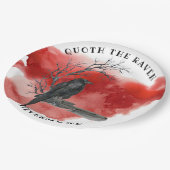 Raven on Branch Blood Red Background Pappteller (Schrägansicht)