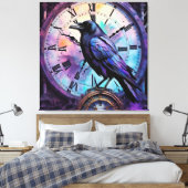 Raven on Clock Watercolor Leinwanddruck (Insitu (Schlafzimmer))
