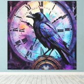 Raven on Clock Watercolor Leinwanddruck (Insitu (Holzboden))